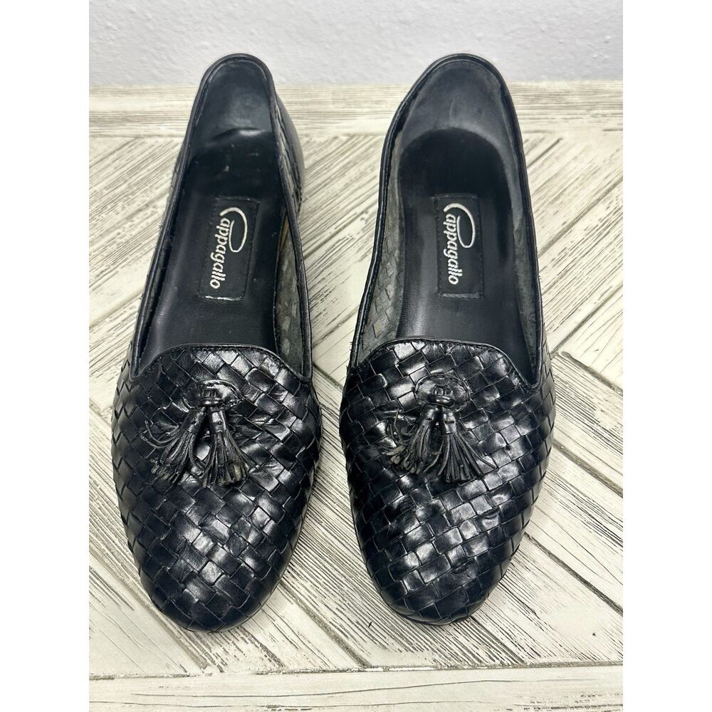 Vtg Women’s Pappagallo Black Woven Leather Loafers Size 7W Italy